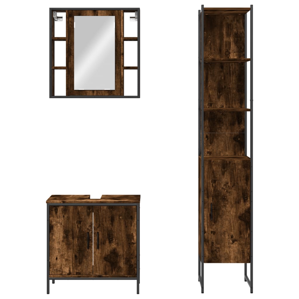 vidaXL 3 Piece Bathroom Cabinet Set Smoked Oak Engineered Wood-5
