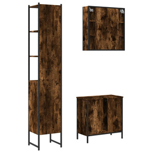 vidaXL 3 Piece Bathroom Cabinet Set Smoked Oak Engineered Wood-7