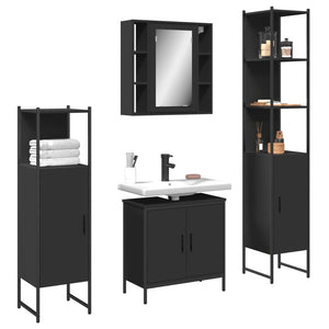 vidaXL 4 Piece Bathroom Cabinet Set Black Engineered Wood-0