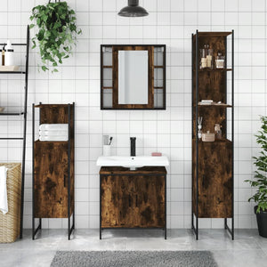 vidaXL 4 Piece Bathroom Cabinet Set Smoked Oak Engineered Wood-1