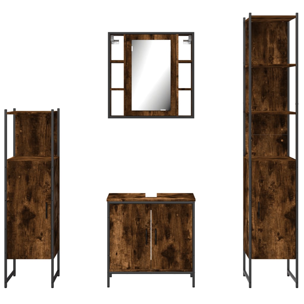 vidaXL 4 Piece Bathroom Cabinet Set Smoked Oak Engineered Wood-5