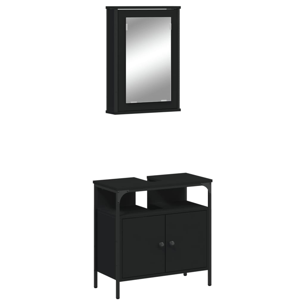 vidaXL 2 Piece Bathroom Furniture Set Black Engineered Wood-0
