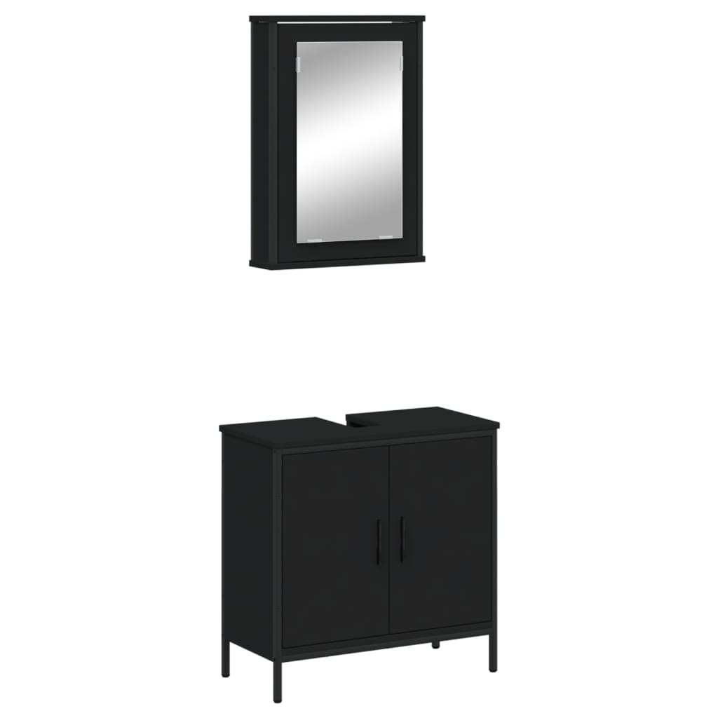 vidaXL 2 Piece Bathroom Furniture Set Black Engineered Wood-0