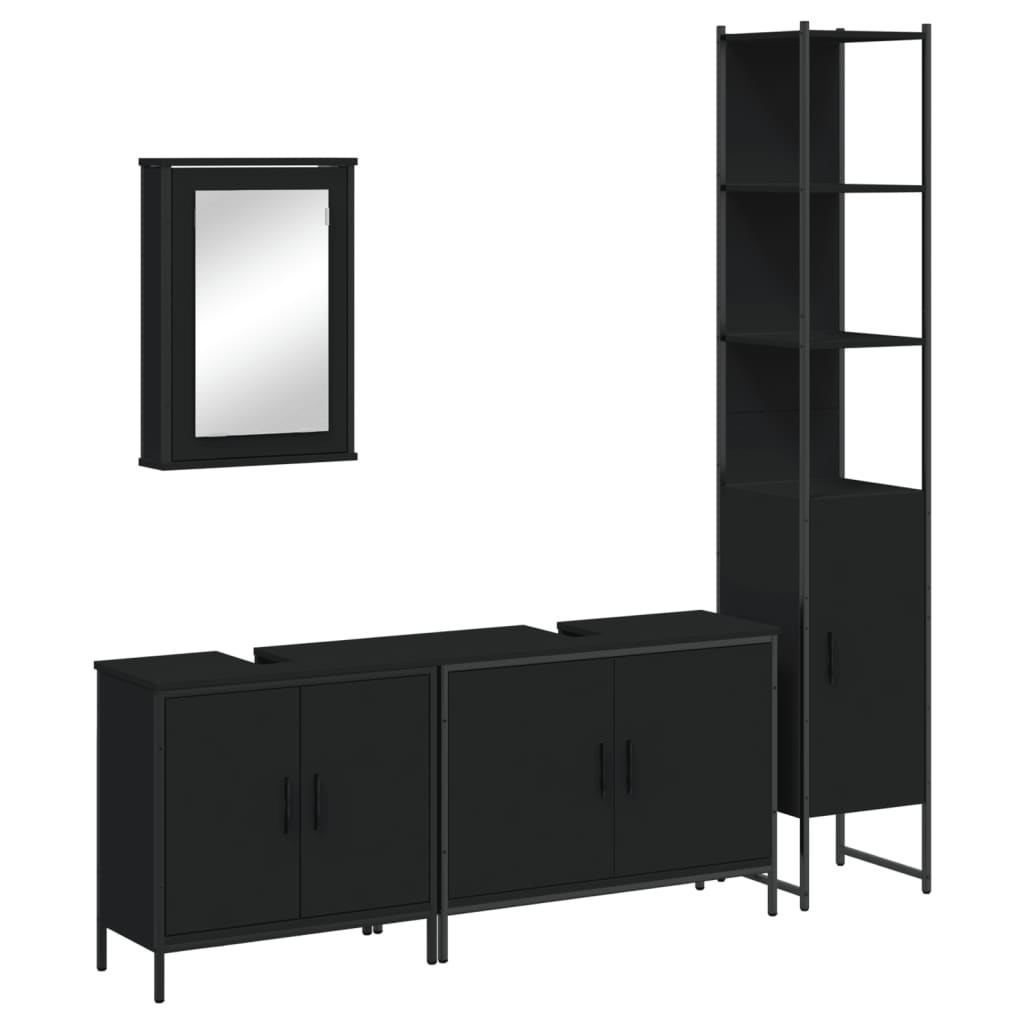 vidaXL 4 Piece Bathroom Furniture Set Black Engineered Wood-0