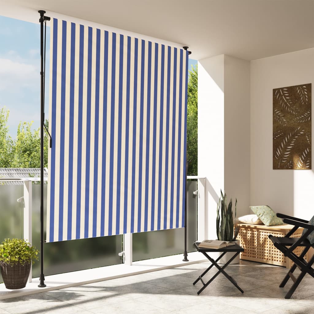 vidaXL Outdoor Roller Blind Blue and White 59.1"x106.3" Fabric&Steel-0