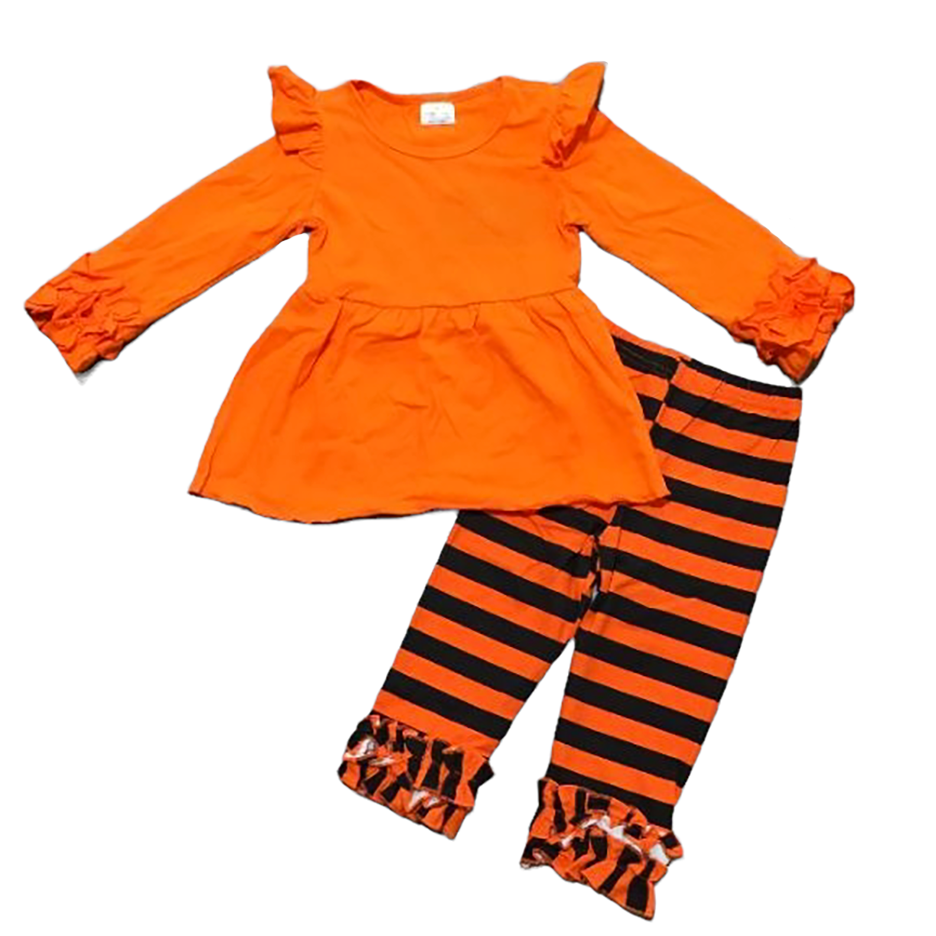 Girls Black & Orange Blank Orange Ruffle Tunic Stripe Pants Halloween-0