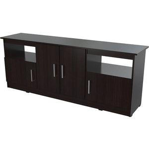 63" Dark Brown Wood And Metal Cabinet Enclosed Storage Mirrored TV Stand