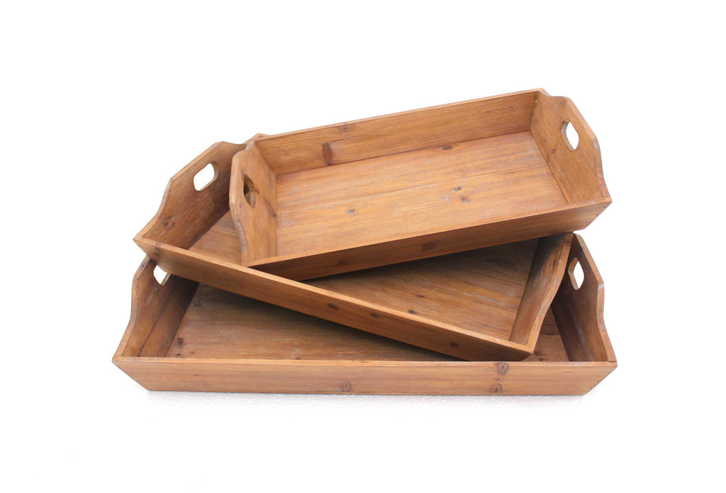 16.5 X 24.25 X 3.75 Brown Country Cottage Wooden - Serving Tray 3Pcs - 99fab 