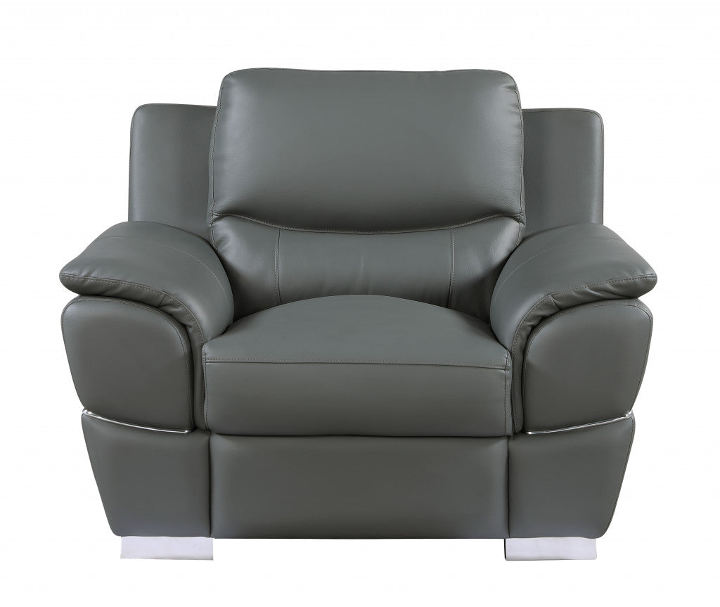 111" Chic Grey Leather Sofa Set