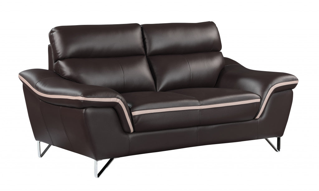 69'" X 36"  X 40'" Modern Brown Leather Sofa And Loveseat