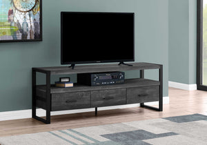 21.75" Black Particle Board Hollow Core & Black Metal TV Stand With 3 Drawers