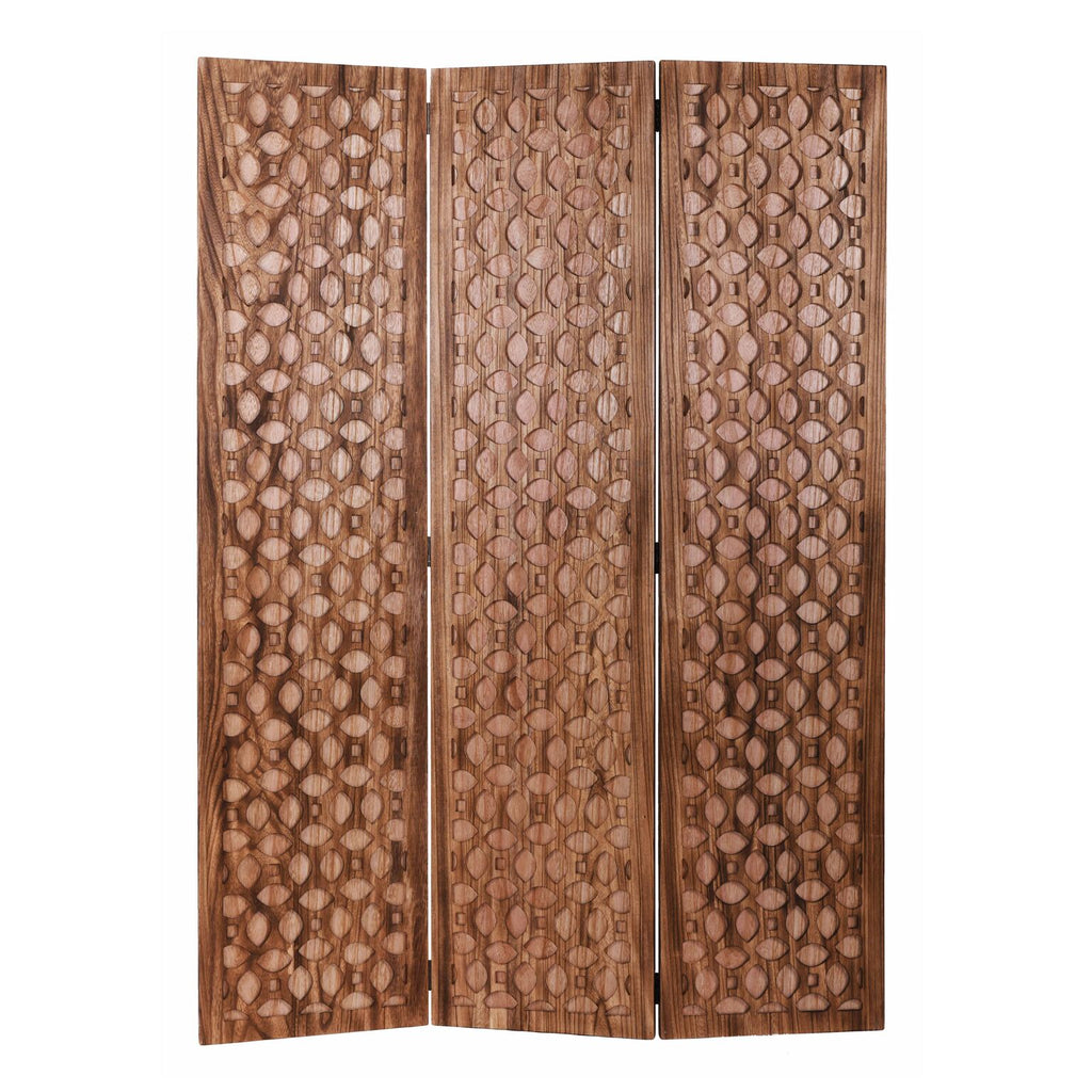 Stunning Carved Brown Wood Room Divider Screen - 99fab 