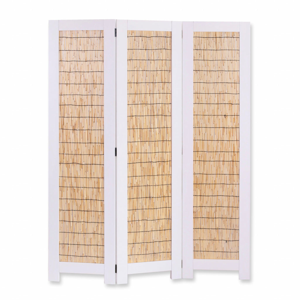 White And Natural Three Panel Room Divider Screen - 99fab 