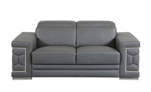 71" X 41" X 29" Modern Dark Gray Leather Sofa And Loveseat