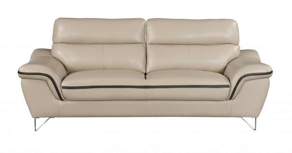 69'" X 36'"  X 40'" Modern Beige Leather Sofa And Loveseat