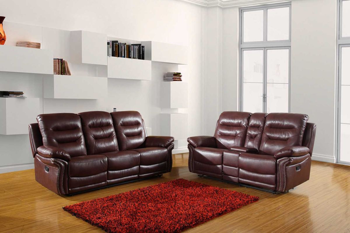 75'" X 40'"  X 44'" Modern Burgundy Sofa With Console Loveseat