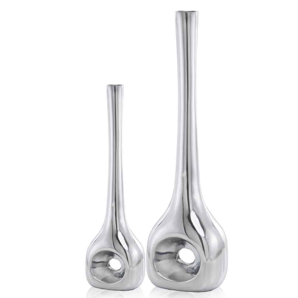 Buffed Silver Hole Set Of 2 Vases - 99fab 