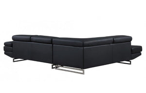 Black Faux Leather Stationary L Shaped Two Piece Sofa And Chaise