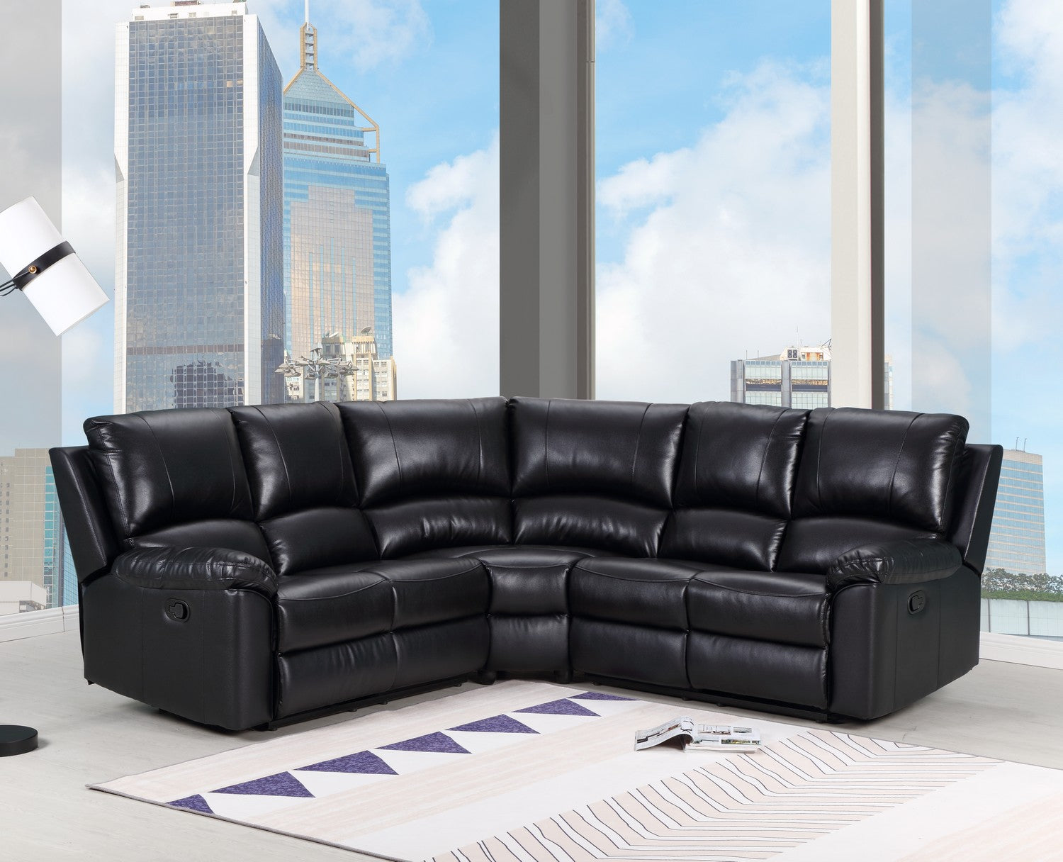 Black Faux Leather Reclining L Shaped Corner Sectional