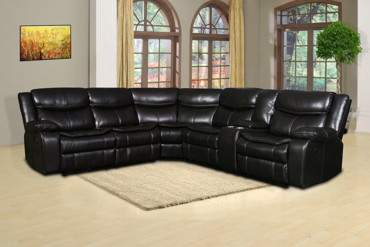 Espresso Brown Faux Leather Reclining Sectional Sofa