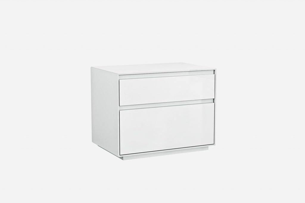 Simplistic White Gloss 2 Drawer Nightstand - 99fab 