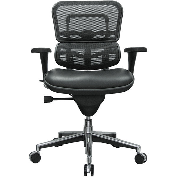 Black Faux Leather Seat Swivel Adjustable Task Chair Mesh Back Steel Frame - 99fab 
