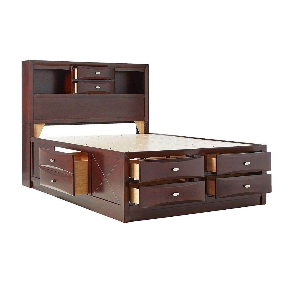 Espresso Finish Wood Multi-Drawer Platform King Bed With Pull Out Tray - 99fab 