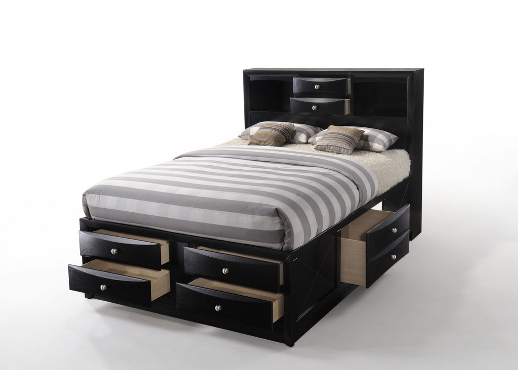 Black  Multi-Drawer Wood Platform  Full Bed With Pull Out Tray - 99fab 