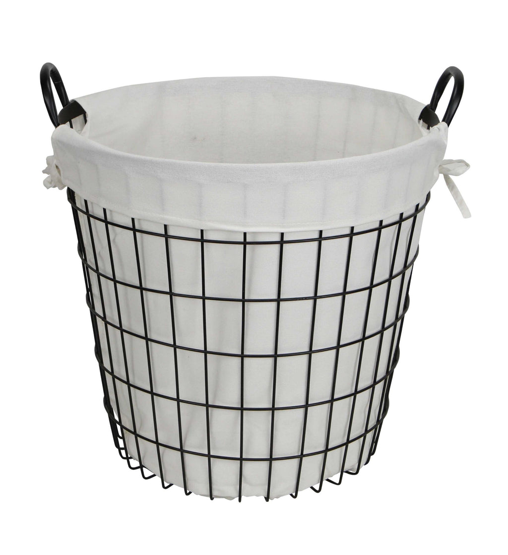 White Fabric Lined Metal Laundry Type Basket With Handle - 99fab 