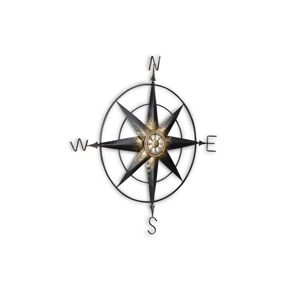 Black Metal Wall Decor Compass With Gold Center Accents - 99fab 