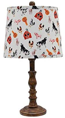 Brown Traditional Table Lamp With Farm Animal Printed Shade - 99fab 