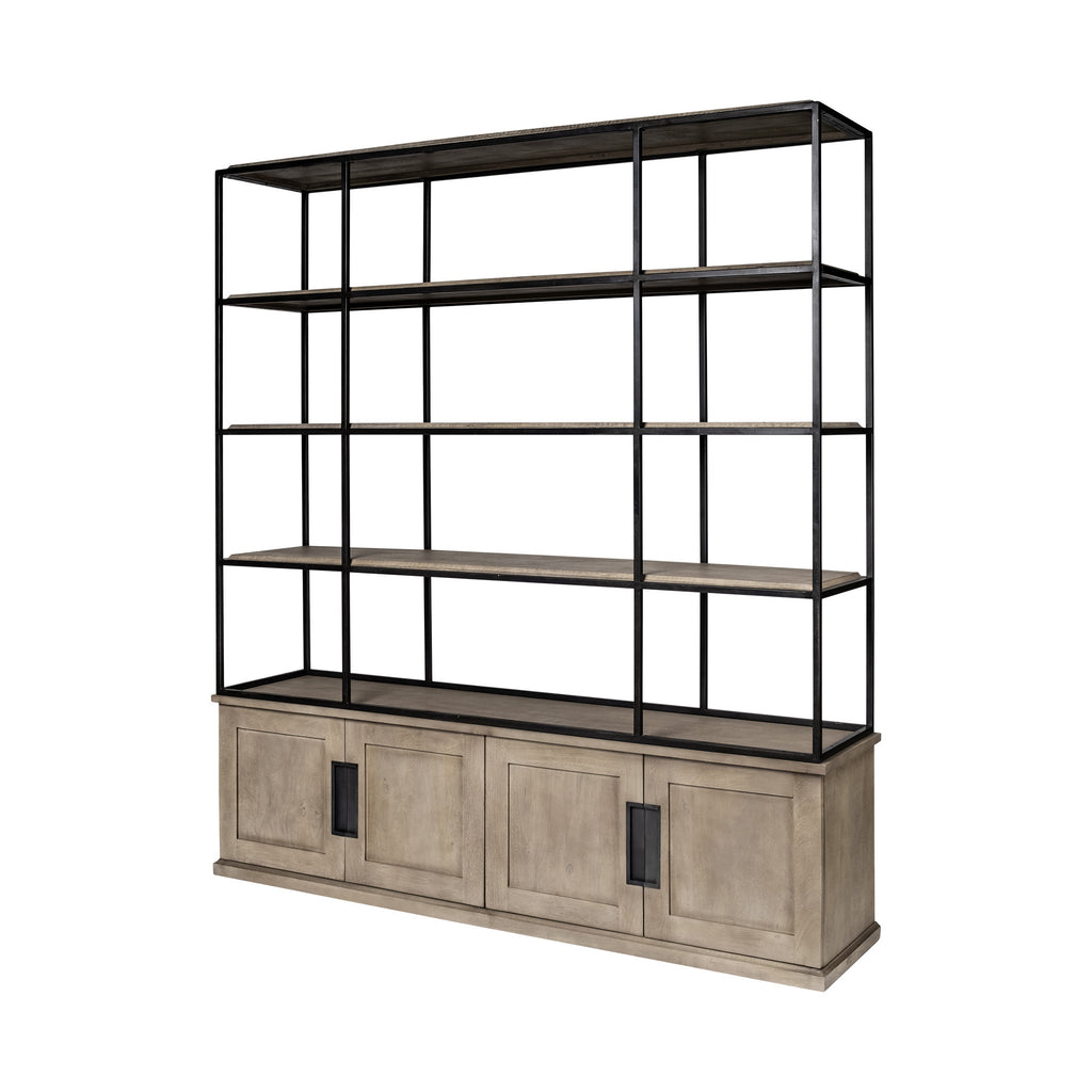 Light Brown Wood And Iron Shelving Unit With 3 Shelves - 99fab 