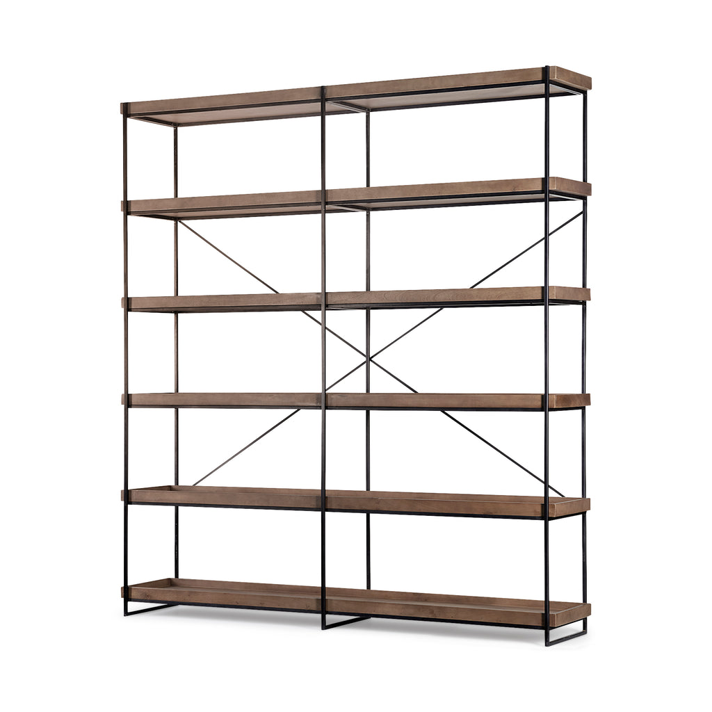 Medium Brown Wood And Iron Shelving Unit With 5 Tray Shelves - 99fab 
