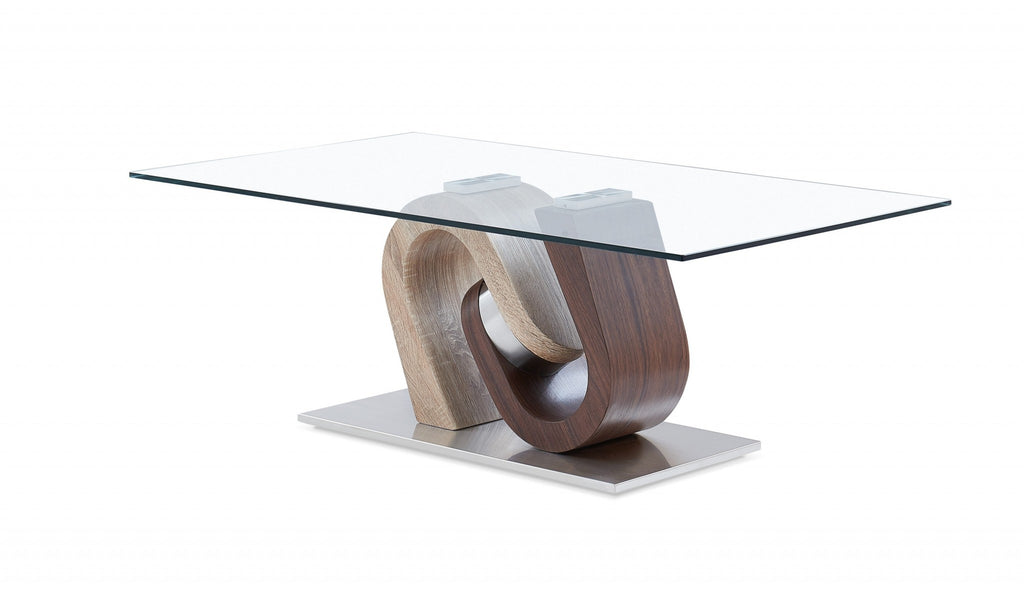 Oak And Walnut Ultra Modern Glass Top Coffee Table - 99fab 