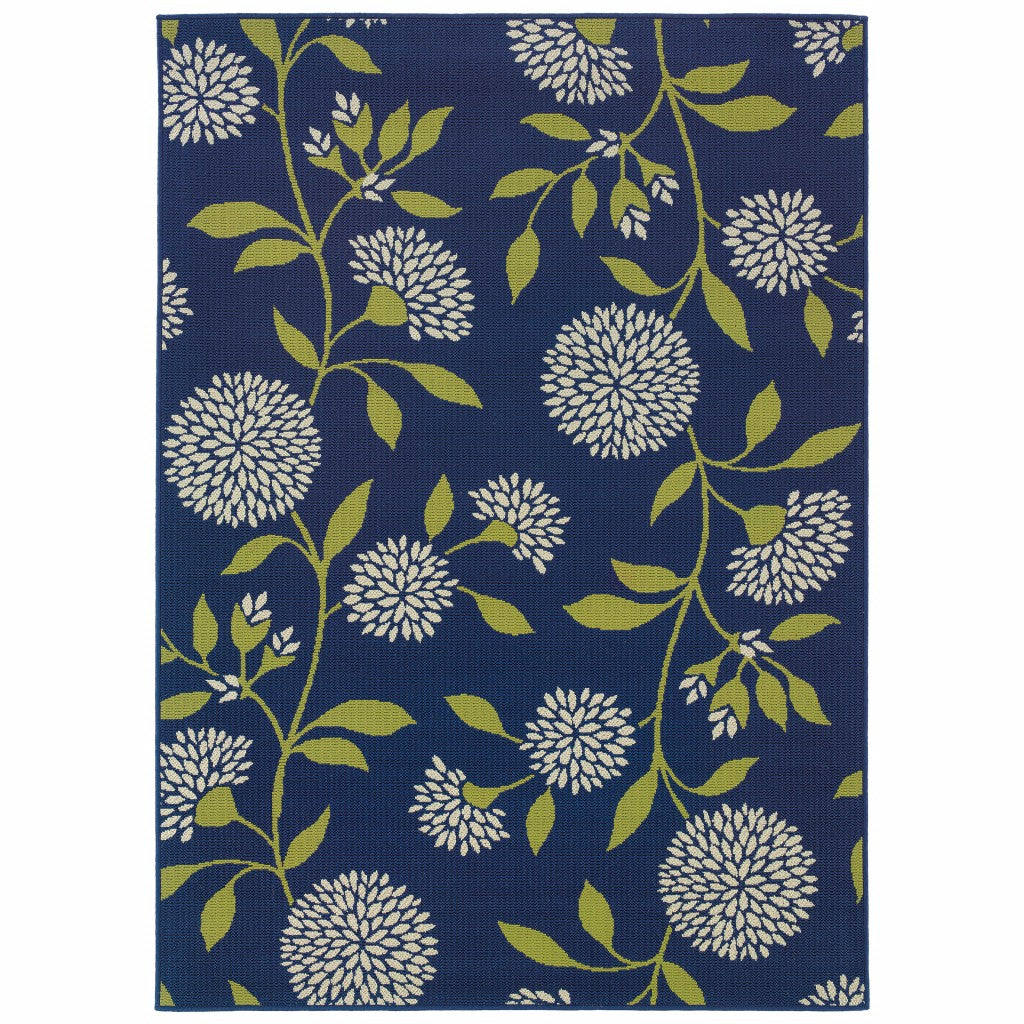 3' X 5' Indigo And Lime Green Floral Indoor Outdoor Area Rug - 99fab 