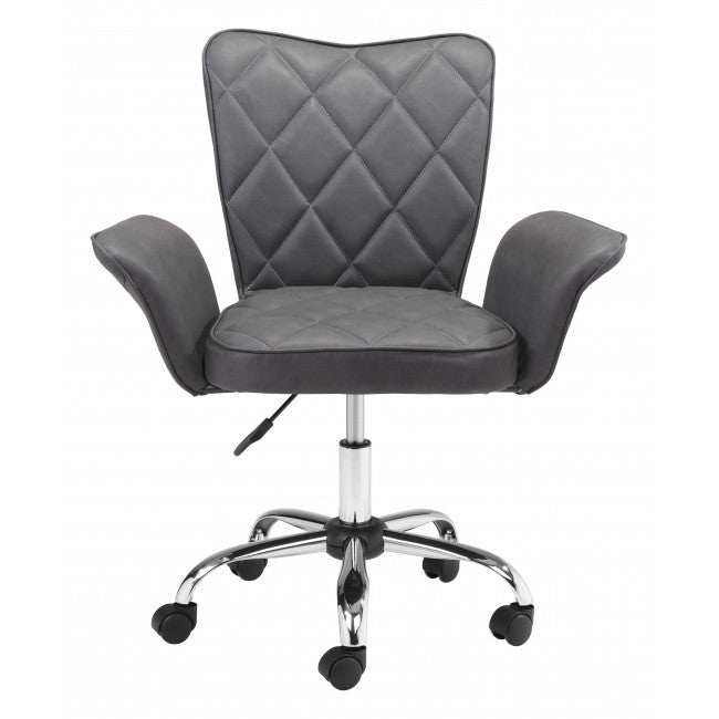 Black Faux Leather Tufted Seat Swivel Adjustable Task Chair Leather Back Steel Frame - 99fab 