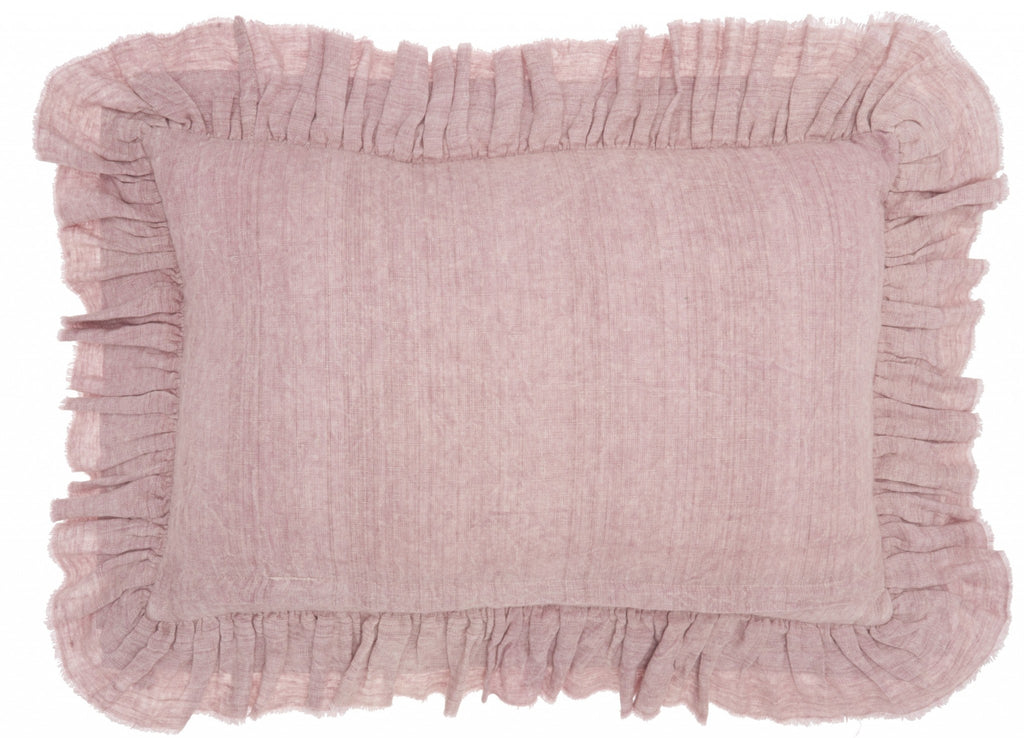 Dainty Ruffle Edged Pink Lumbar Pillow - 99fab 