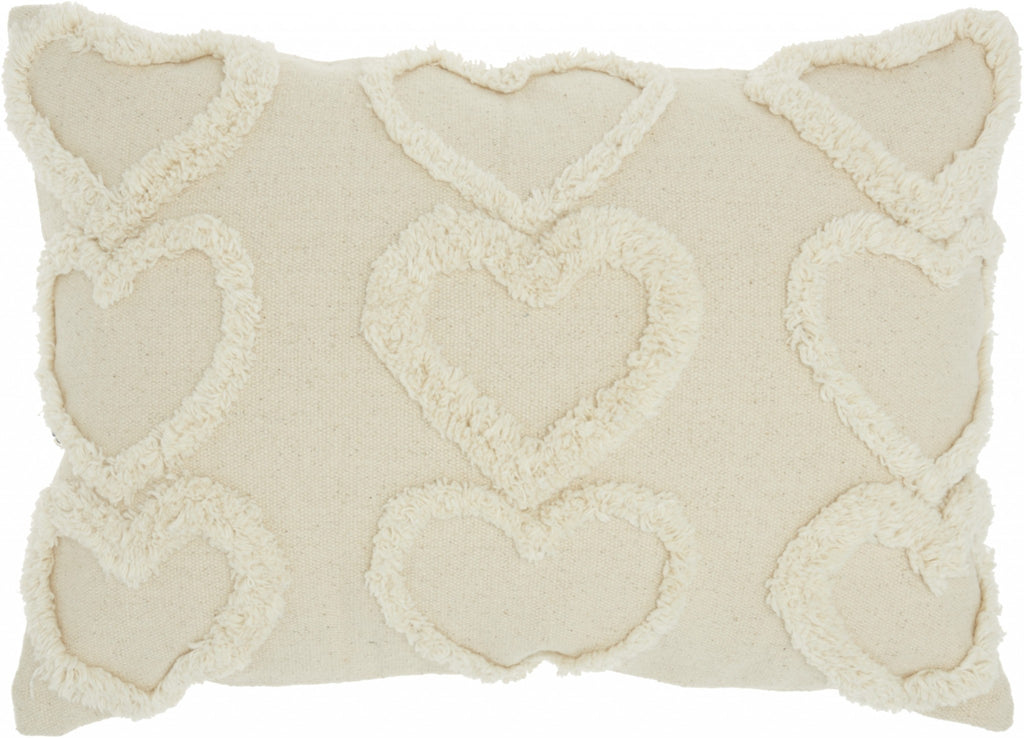 Whimsical Heart Detail Off White Lumbar Pillow - 99fab 