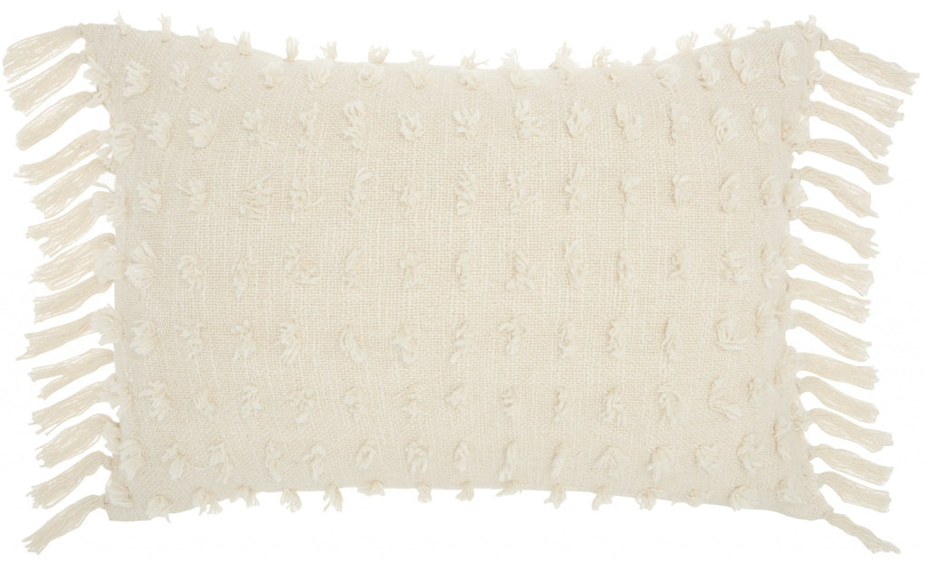 Tassel Detailed White Lumbar Pillow - 99fab 