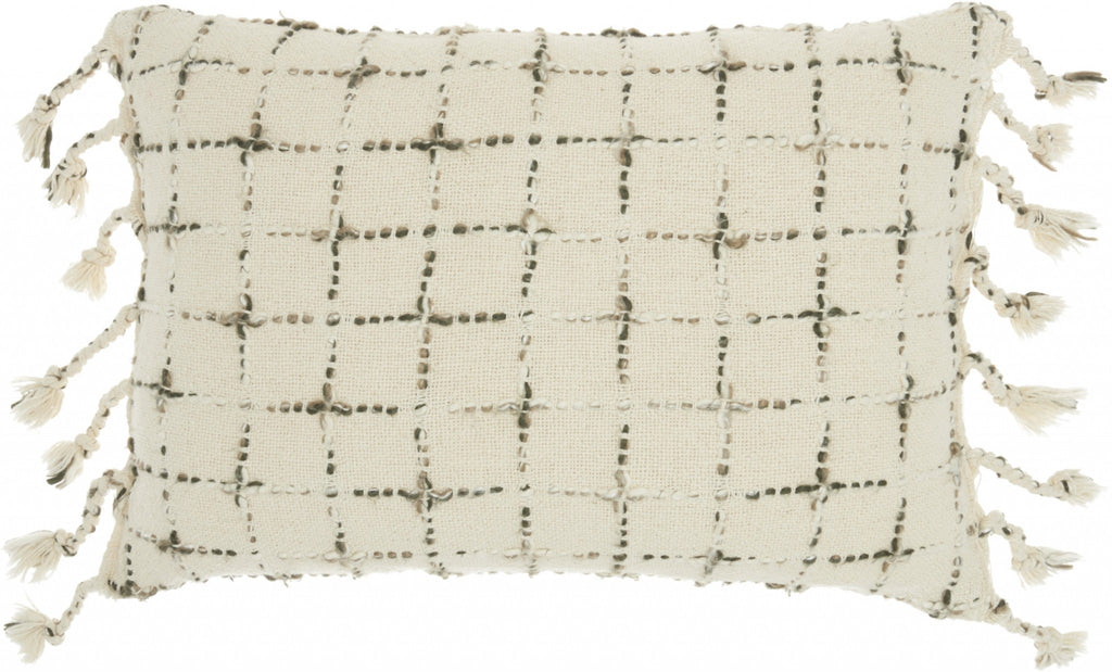 Brown And White Grid Detail Lumbar Pillow - 99fab 