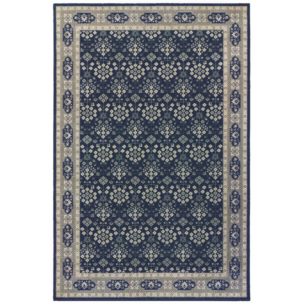 2’X3’ Navy And Gray Floral Ditsy Scatter Rug