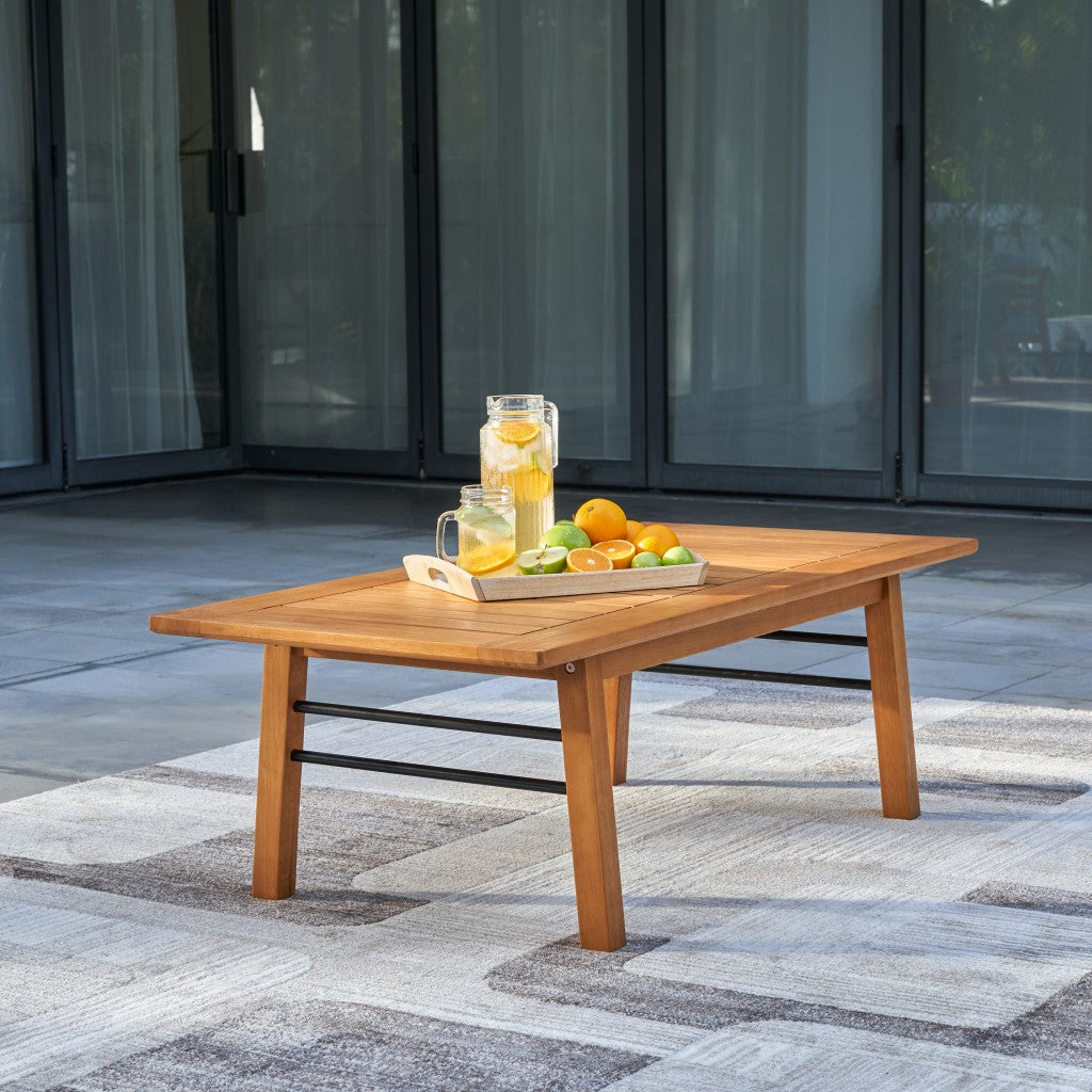 Natural Wood Metal Base Rectangular Coffee Table - 99fab 