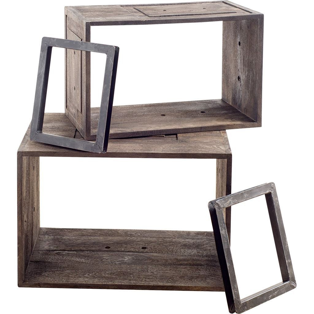 Set Of Two Rustic Dark Brown Cube Box Shelves - 99fab 
