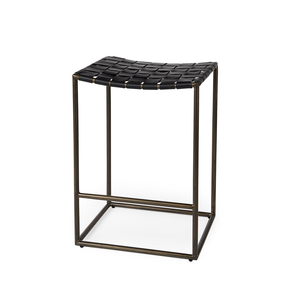 Black Woven Leather Counter Stool - 99fab 