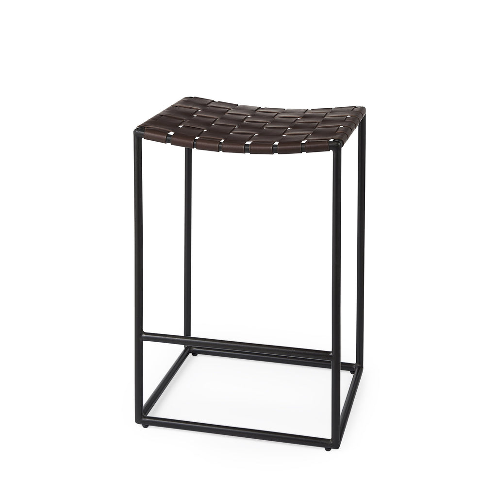 Dark Brown Woven Leather Counter Stool - 99fab 