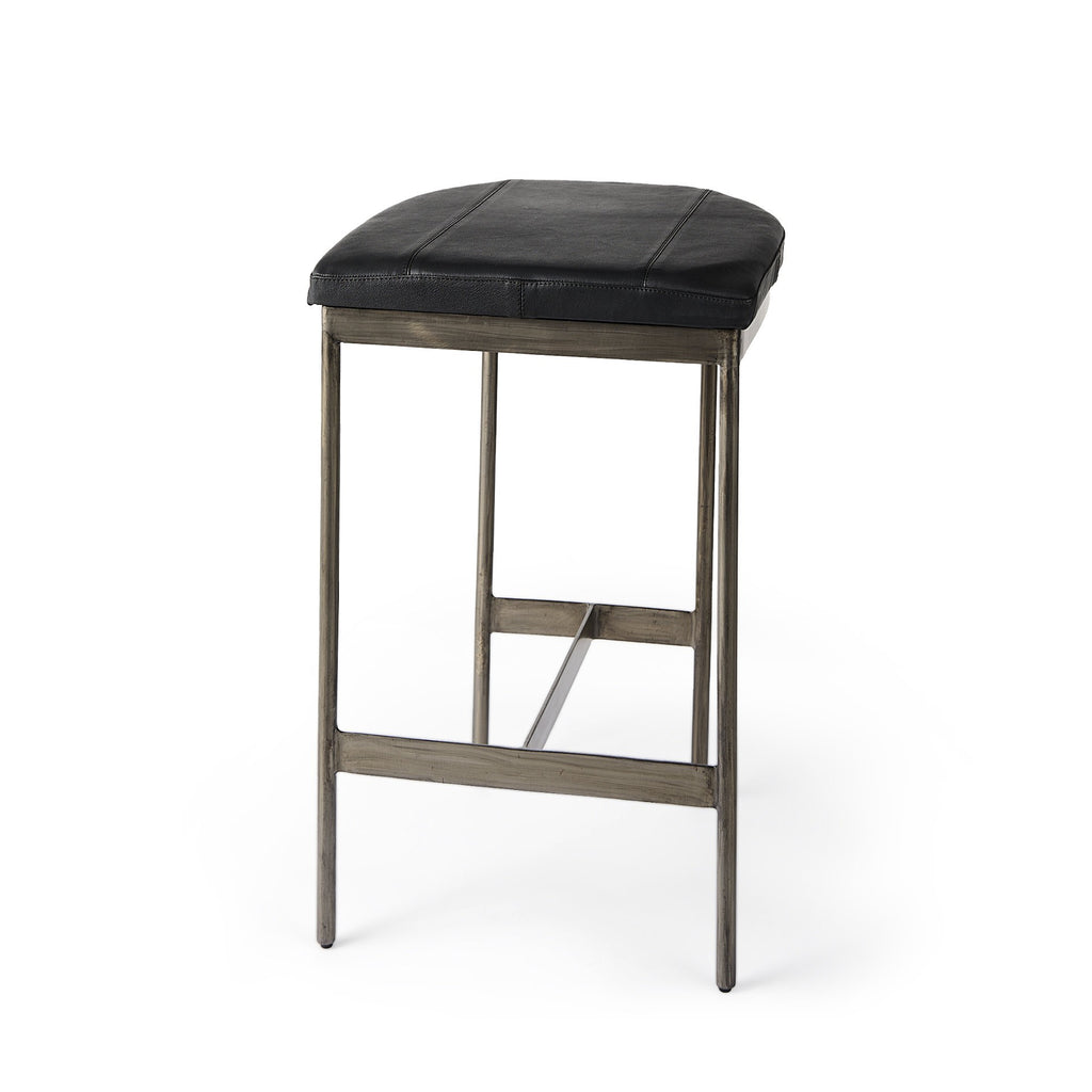 Black Leather Counter Stool with Gold Metal Frame - 99fab 