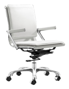 Set Of Two White Faux Leather Seat Swivel Adjustable Executive Chair Metal Back Steel Frame