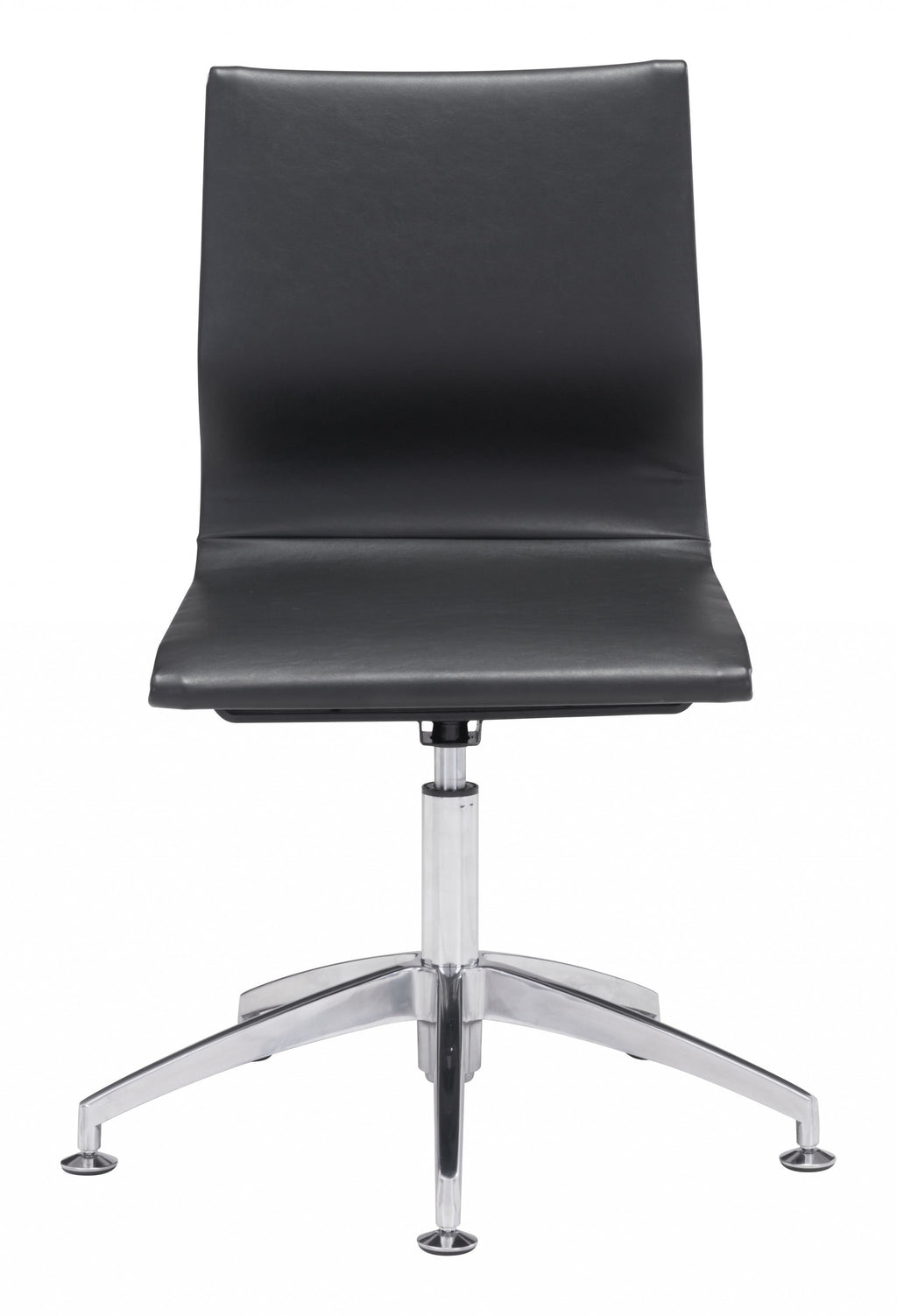 Black Faux Leather Seat Swivel Adjustable Conference Chair Metal Back Steel Frame - 99fab 