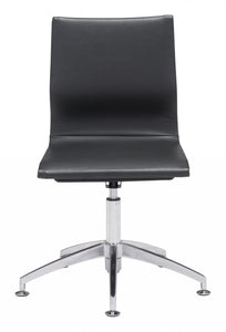 Black Faux Leather Seat Swivel Adjustable Conference Chair Metal Back Steel Frame