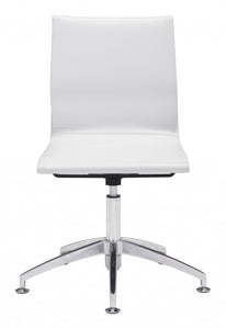 White Faux Leather Seat Swivel Adjustable Conference Chair Metal Back Steel Frame